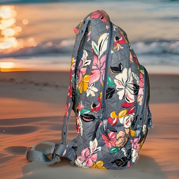 Vera Bradley Essential Laptop Backpack Coastal Paradise Gray NWOT